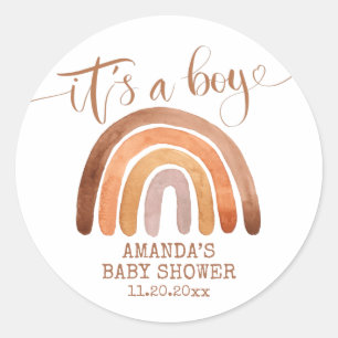 Watercolor Boho Modern Rainbow It’s a Boy   Classic Round Sticker