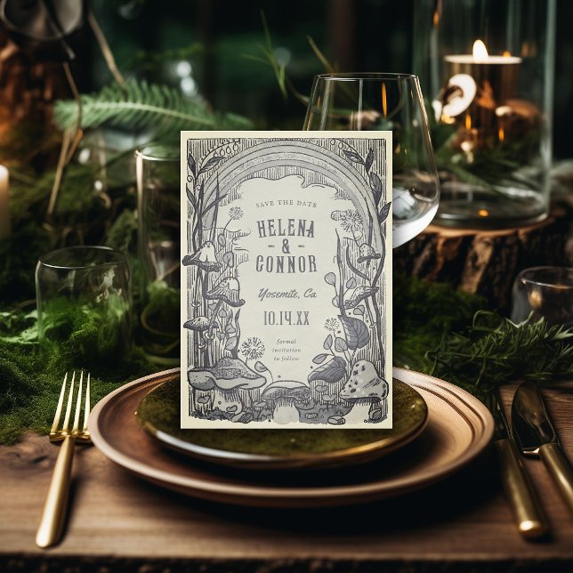 Watercolor Boho Mushrooms Sepia Retro Save The Date (Creator Uploaded)