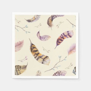 Watercolor Boho Nature Rustic Feathers Napkin