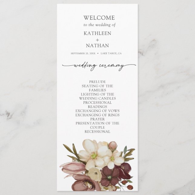 Watercolor Boho Neutral Wedding Program (Front)