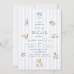 Watercolor Boho Nursery boy blue baby shower Invitation