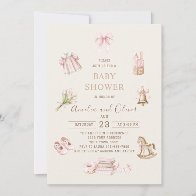 Watercolor Boho Nursery girl  baby shower Invitation (Front)