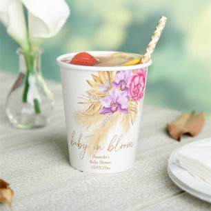 Watercolor boho pampas grass - Baby shower Paper Cups
