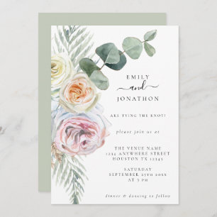Watercolor Boho Pastel Florals Eucalyptus Wedding Invitation
