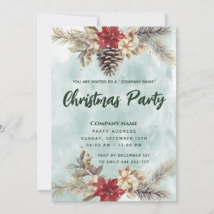 Watercolor Boho Pine cone branch Christmas party  Invitation