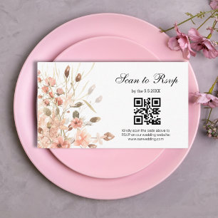 watercolor boho pink floral rsvp qr code wedding enclosure card