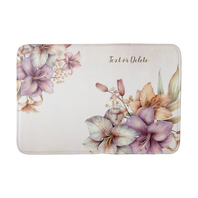 Watercolor Boho Pink Flowers Elegant Stylish Bath Mat (Front)