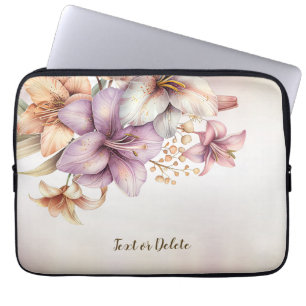 Watercolor Boho Pink Flowers Elegant Stylish Laptop Sleeve