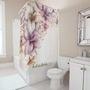 Watercolor Boho Pink Flowers Elegant Stylish Shower Curtain