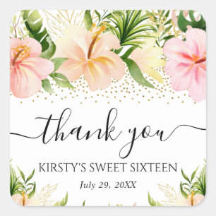 Watercolor Boho Pink Roses Boho Sweet Sixteen Square Sticker