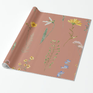 Watercolor Boho Pink Wildflower Wrapping Paper