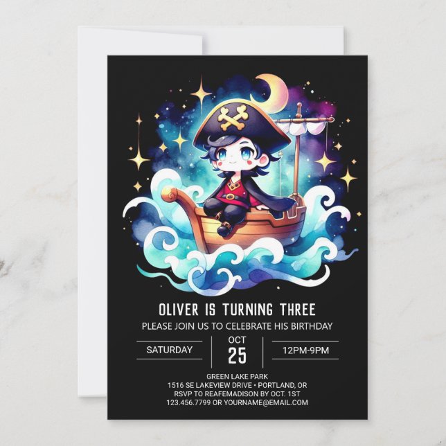 Watercolor Boho Pirate Birthday Invitation (Front)