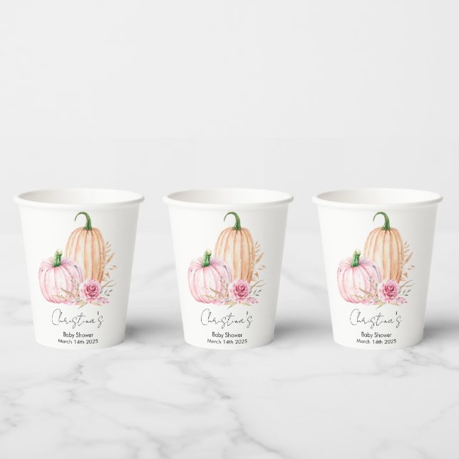 Watercolor Boho Pumpkin Babyshower  Paper Cups (Multi)