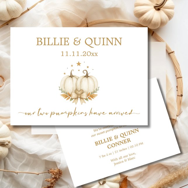 Watercolor Boho Pumpkins Baby Twins Announcement (Creator Uploaded)