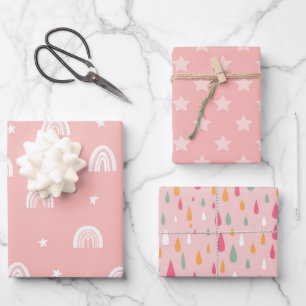 Watercolor Boho Rainbow and Stars Wrapping Paper Sheet