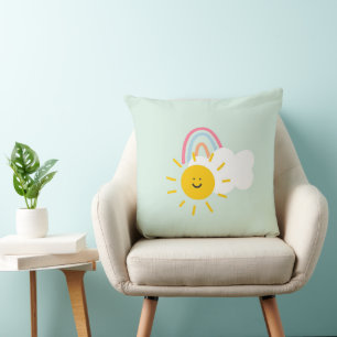 Watercolor Boho Rainbow and Sun Cushion