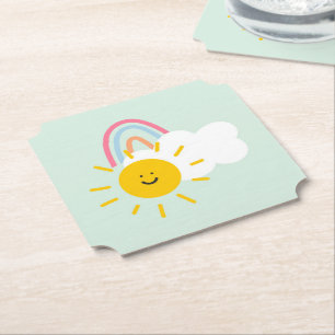 Watercolor Boho Rainbow and Sun Paper Coaster