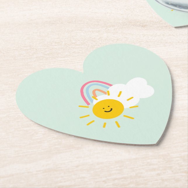 Watercolor Boho Rainbow and Sun  Paper Coaster (Angled)