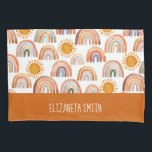 Watercolor Boho Rainbow and Sun Personalised   Pillowcase<br><div class="desc">Cute watercolor modern boho rainbow and yellow sunshine personalised pillowcases. Perfect for kids</div>