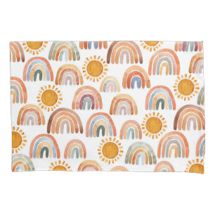 Watercolor Boho Rainbow and Sun Pillowcase