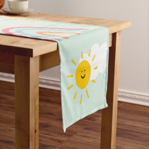 Watercolor Boho Rainbow and Sun  Short Table Runner