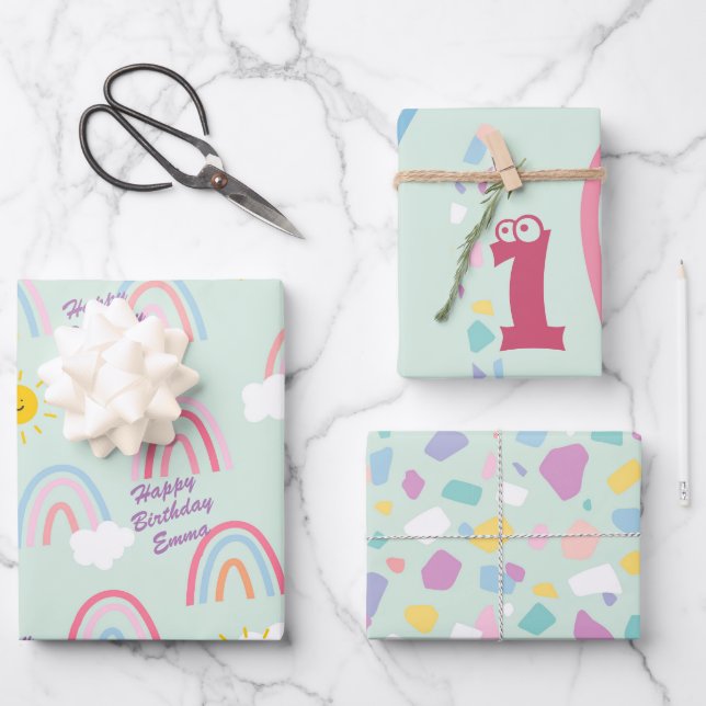 Watercolor Boho Rainbow and Sun  Wrapping Paper Sheet (Front)