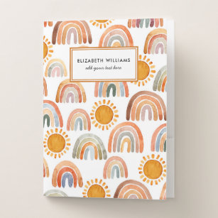 Watercolor Boho Rainbow and Sunshine Kids   Pocket Folder