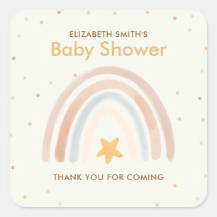 Watercolor Boho Rainbow Baby Shower Square Sticker