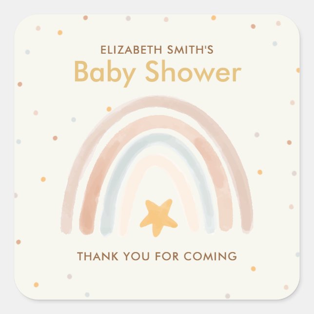 Watercolor Boho Rainbow Baby Shower Square Sticker (Front)