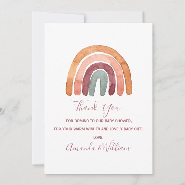 Watercolor Boho Rainbow Baby Shower  Thank You Car Card (Front)