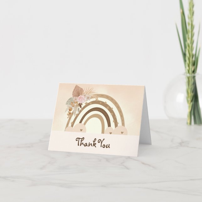 Watercolor Boho Rainbow Baby Shower Thank You Card (Front)