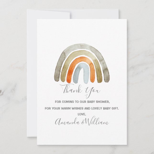 Watercolor Boho Rainbow Baby Shower  Thank You Card (Front)
