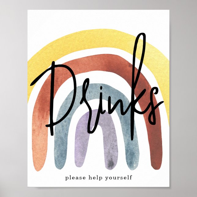 Watercolor Boho Rainbow Drinks Poster (Front)