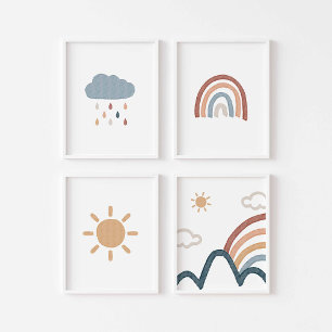Watercolor boho rainbow set of 4 poster