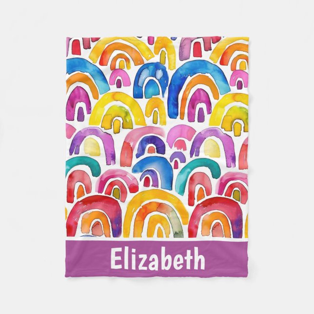 Watercolor boho rainbows personalised children fleece blanket (Front)