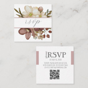 Watercolor Boho Rose & Neutral QR Code RSVP Card
