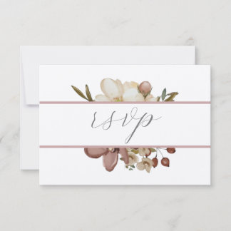 Watercolor Boho Rose & Neutral Wedding RSVP Invitation