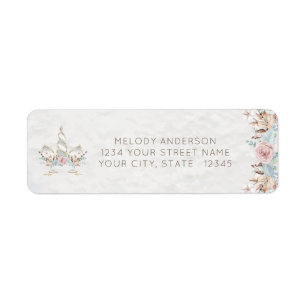Watercolor BOHO Rustic Woodland Floral Unicorn Return Address Label