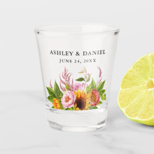 Watercolor Boho Sunflower Floral Wedding Shot Glass