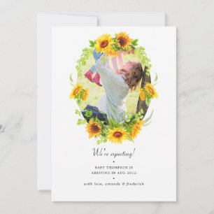 Watercolor Boho Sunflowers Photo Pregnancy Announcement