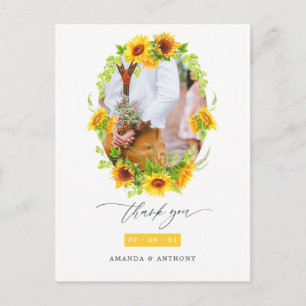 Watercolor Boho Sunflowers Wedding Photo Thank You Postcard