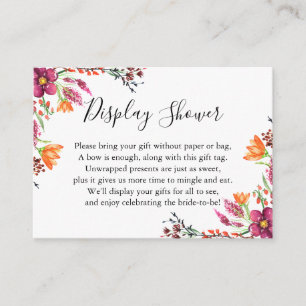 Watercolor Boho Wild Flowers Display Bridal Shower Enclosure Card