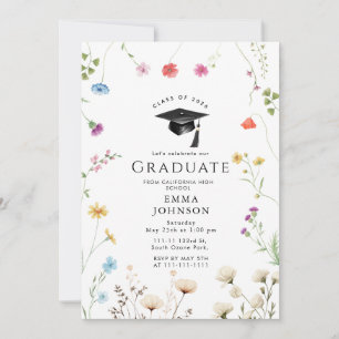 Watercolor Boho  Wildflower Boho Graduation Party Invitation