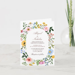 Watercolor boho wildflower Folded Invitation