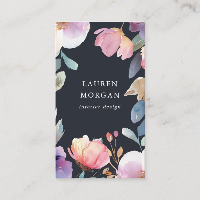 Watercolor Bold Floral Elegant Business Card (Front)