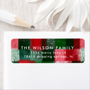 Watercolor Bold Gingham Holiday Greeting Return Address Label