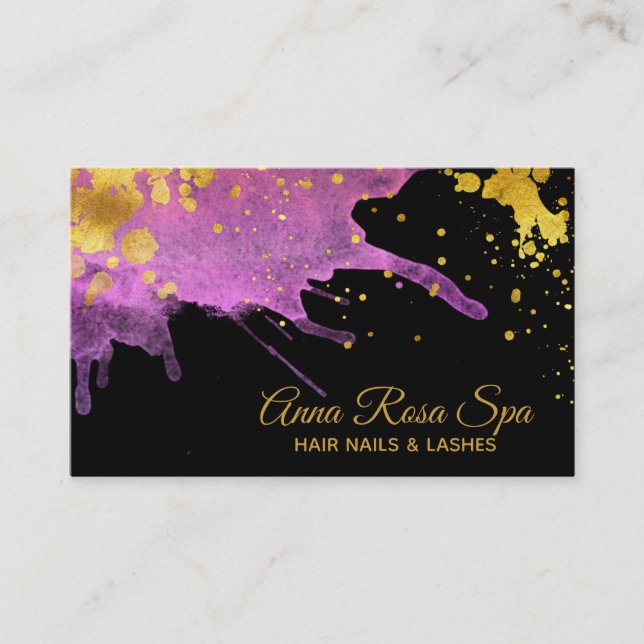 ** Watercolor Bold Glam Abstract Pink Gold Luxe Business Card (Front)
