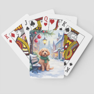 Watercolor Bolognese Festive Town Bench Christmas Playing Cards