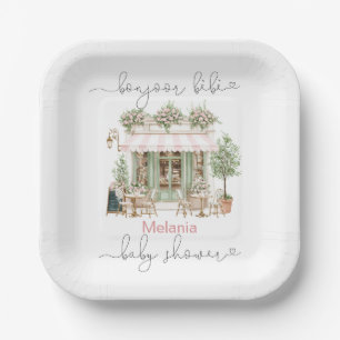 Watercolor bonjoor bebe baby shower Paper Plat Paper Plate