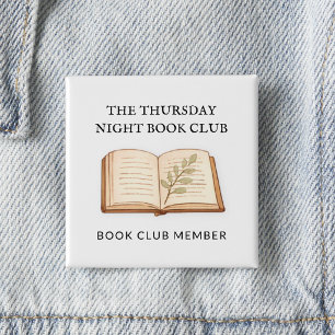 Watercolor Book Club Name Personalised Gift 15 Cm Square Badge